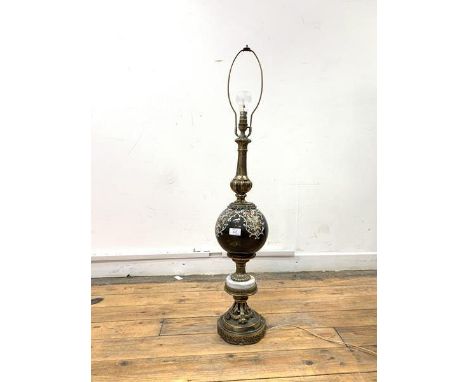 A large cast brass and glass table lamp, in the Victorian style, H100cm