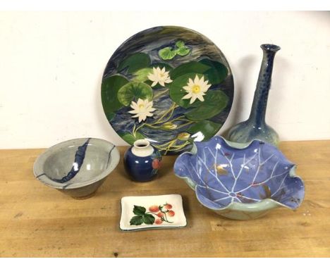 A mixed lot of ceramics including Wemyss pin tray with strawberry decoration inscribed G Hill Pottery to base measures 11cm x