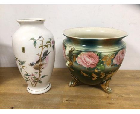 A late 20thc Japanese baluster shaped vase depicting bird on branch, stamped Yamaji to base, measures 28cm high along with a 