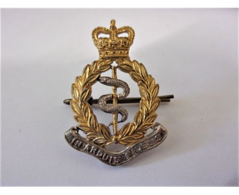 Royal Army Medical Corps EIIR Officers Cap Badge (White-meta, gilt and lugs) Made; J.R. Gaunt. Scarce EB123