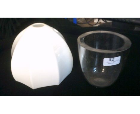 Vintage Lamp shade-White ceiling pendant, milk glass + thick glass vase, excellent condition