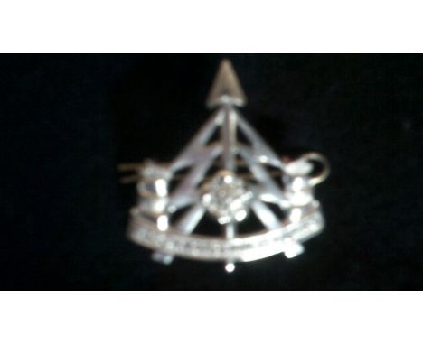 49th Reconnaissance Regiment WWII Officers Cap Badge (White-metal), two lugs. Issued between 1942-1946. This badge has the La