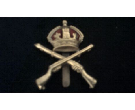 School of Musketry Forage Cap Badge (Gilding metal with red felt behind the crown) slider, as worn 1902-1919. K&amp;K: 1950.