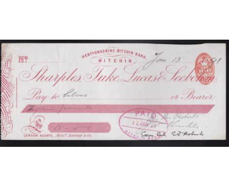 Sharpies,Tuke,Lucas + Seebohm 1891, Kitchin, to Bearers, red on cream, London agents, Barclay + Co.
