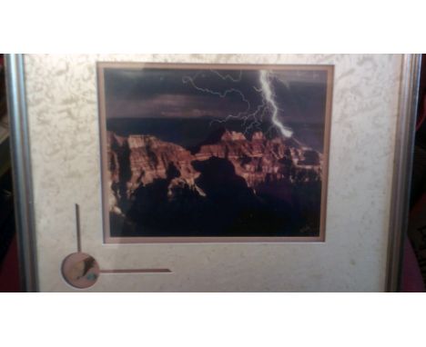 Print-Mountain range during lighting storm with fossil arrow head and jade