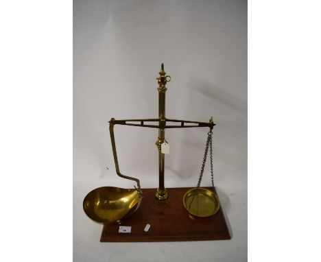 VICTORIAN SHOP BEAM SCALES SET ON A WOODEN BASE
