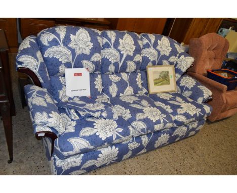 PLUMBS BLUE FLORAL UPHOLSTERED THREE SEATER SOFA