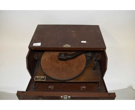 VINTAGE PLUS-A-GRAM PORTABLE RECORD PLAYER IN FITTED METAL CASE