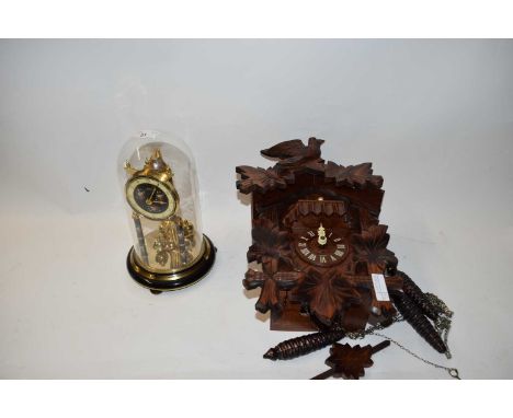 CONTEMPORARY CUCKOO CLOCK TOGETHER WITH A SMALL ANNIVERSARY CLOCK WITH DOMED COVER