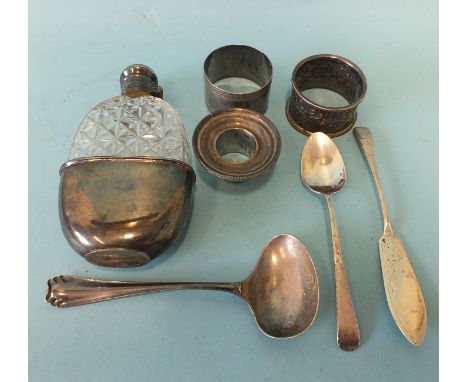 A Victorian silver-mounted cut-glass hip flask, of oval form, with locking cap and removable silver cup, 14cm high, Birmingha