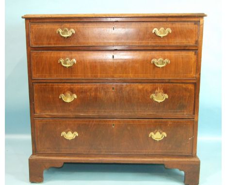 A mainly-18th century&nbsp;&nbsp;inlaid&nbsp;walnut chest of four long drawers, on later bracket feet, 94cm wide, 95cm high. 