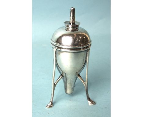 A silver table lighter raised on three legs, with hoof feet, Sheffield 1903. 