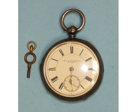 J &amp; JE Wilkinson, Bingley, a silver-cased open-face key-wind pocket watch, the white enamel dial with Roman numerals and 