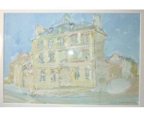 Derek Holland (1927-2014) HOTEL DE VILLE AT PONTRIEUX Signed gouache, dated '94, 36 x 54cm, titled label verso, together with
