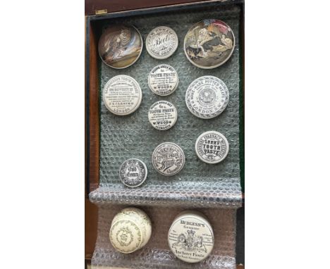 A collection of pot lids to include Burgess Anchovy Paste with base, hairline across top of lid. Roger &amp; Gallet Creme de 