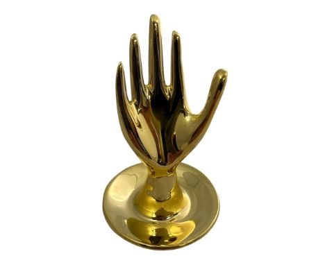 Jonathan Adler, Brass Hand Ring Holder, designer item, ring holder to be shaped as a hand, boxed. Impressed to base with Jona