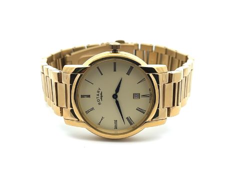 A Gents Rotary gold-plated stainless steel wristwatch and bracelet (GB02581/09), cream dial with black Roman numerals, blue s
