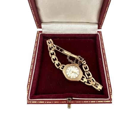 A gold ladies Rotary 17 jewel Incabloc watch with numeral hour markings a 12, 3,6 and 9 and other baton hour markings. Stampe