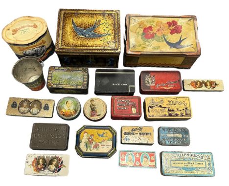 A collection of confectionery tins, in mixed condition, to include Beech Nut Chewing Gum, Kemp’s Biscuits, Wilburs Cocoa, Ama