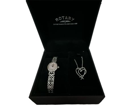 A Rotary ladies watch and pendant. Watch with oval mother of pearl dial, baton hour markers and a Celtic style stainless stee