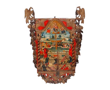 Russian or Greek icon, 17th century."Orthodox monastery of the Virgin Mary of Balikli".Oil on panel.Carved, painted and gilde