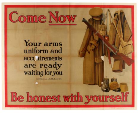 Original vintage WWI Propaganda Poster - Come Now Be Honest With Yourself, with a Quote from Lord Kitchener speaking at Guild