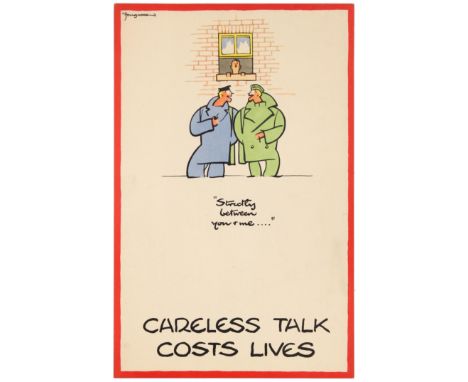 Original vintage World War Two UK propaganda poster: Careless Talk Costs Lives "Strictly between you and me…". Image of a sai