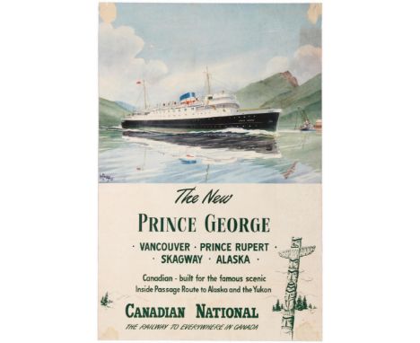 Original vintage travel poster published by the Canadian National Railway promoting the new Canadian built ferry, The New Pri