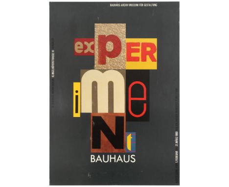 Original vintage advertising poster for exhibition - Experimenting Bauhaus that took  place at the Bauhaus-Archive Museum Fur
