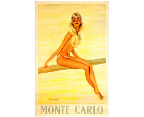 Monte Carlo Diving Board Girl Domergue Original vintage travel poster advertising Monte Carlo by the French painter Jean Gabr