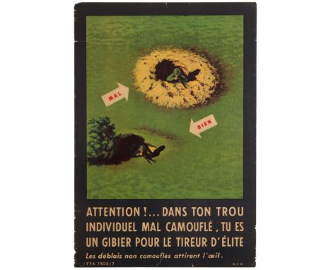 Original vintage World War Two propaganda poster Warning! ... In your poorly camouflaged individual hole, you are a game for 