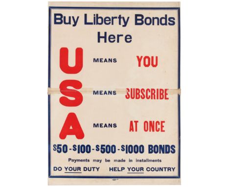 Original vintage World War One propaganda poster Buy Liberty Bonds Here - Typographical poster reads - U means You, S means S