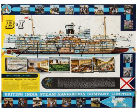 Original vintage travel advertising poster for the British India Steam Navigation Company Limited. British India Steam Naviga
