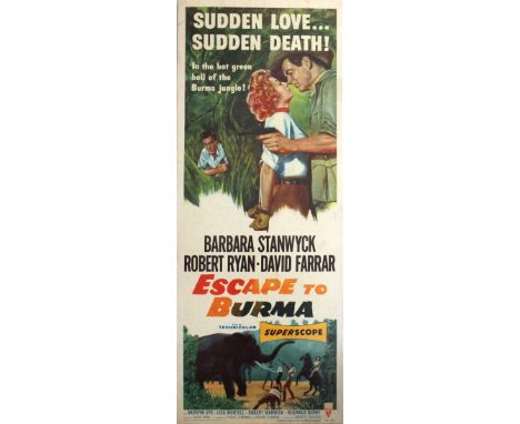 Escape to Burma Original vintage cinema poster for an adventure movie, Escape to Burma, starring Barbara Stanwyck, Robert Rya