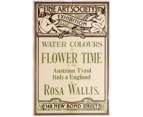 Advertising Art Nouveau original vintage poster The Fine Art Society's Exhibition - Water Colours of Flower Time. In the Aust