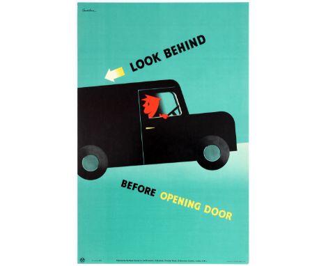 Propaganda original vintage poster Look Behind Before Opening Door. The Royal Society for the Prevention of Accidents (RoSPA)