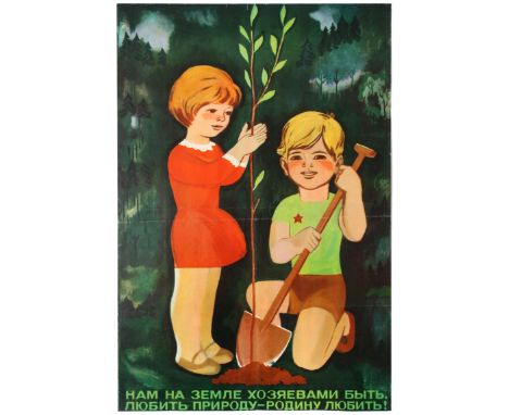 Set of 2 Soviet propaganda posters: 1. Original vintage Soviet propaganda poster Love Nature in the Motherland featuring illu