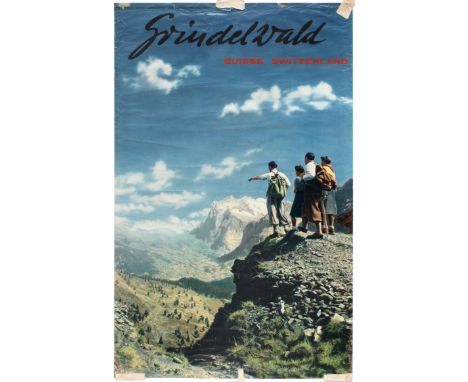 Original vintage travel poster for the mountain resort of Grindelwald in Switzerland, based on a work by the leading Swiss la
