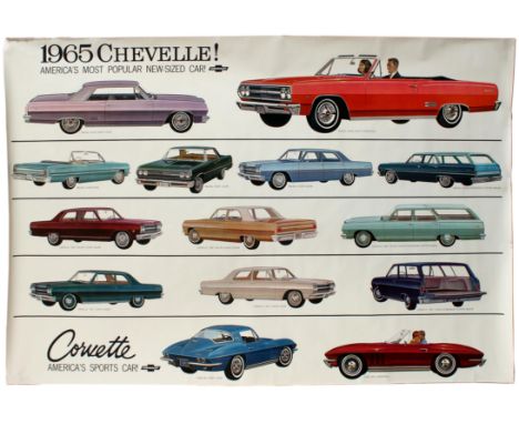 Original vintage dealer showroom advertising poster for the 1965 Chevelle! America's most popular new-sized car! Corvette, Am