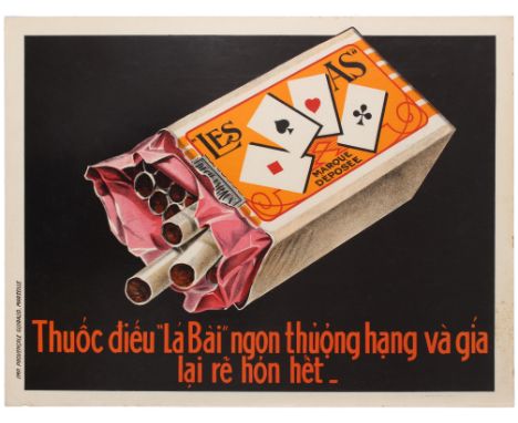 Original vintage advertising poster for Les As / La Bai - The Aces - Cigarettes printed in Marseilles while Vietnam was under