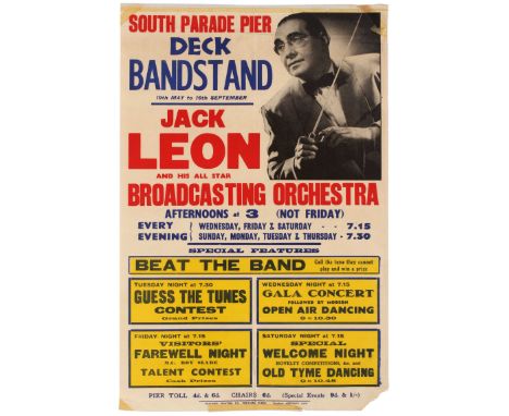 Original vintage advertising poster for Jack Leon and his all Star Broadcasting Orchestra on Southsea South Parade Pier Deck 