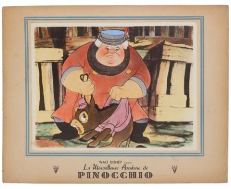 Original vintage French movie lobby card for the first release in France of Pinocchio - a 1940 American animated musical fant