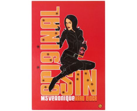Original vintage advertising poster for Original Sin Hard Cider Ms Veronique featuring a bold illustration of a lady in a tig