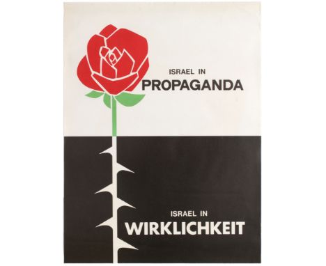 Original vintage propaganda poster - Israel in Propaganda - featuring an illustration of a rose. Published by Palestine Liber