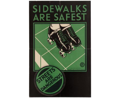 Original vintage Art Deco public safety poster Sidewalks are Safest Streets are Dangerous released by the Automobile Club of 