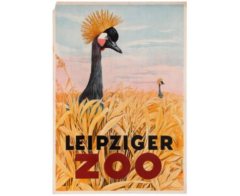 Original vintage travel advertising poster for Leipziger Zoo. Fair condition, tears, light staining, folds, paper loss in top