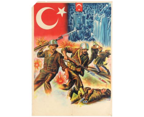 Original vintage propaganda poster most likely relating to the the Turkish War of Independence.  This poster is a printer's p