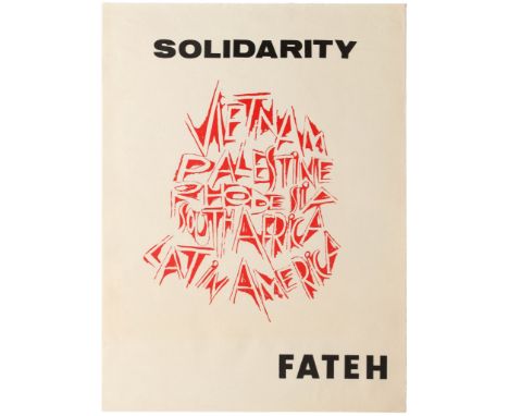 Original vintage propaganda poster - Fateh Solidarity featuring red stylised lettering Vietnam, Palestine, Rhodesia, South Af