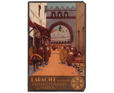 Original vintage travel poster for Larache, a harbour town in the region of Tanger-Tetouan in northern Morocco. Marruecos Pro