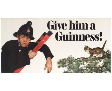 Original vintage advertising poster - Give Him a Guinness - great design depicting a sad fireman at the top of the ladder try